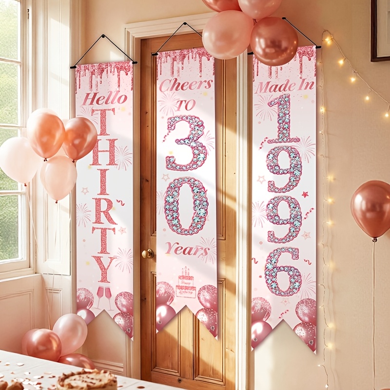 2D Flat 3Pcs Pink Gold 30th Bi - Party Banner Gold reseña y precio