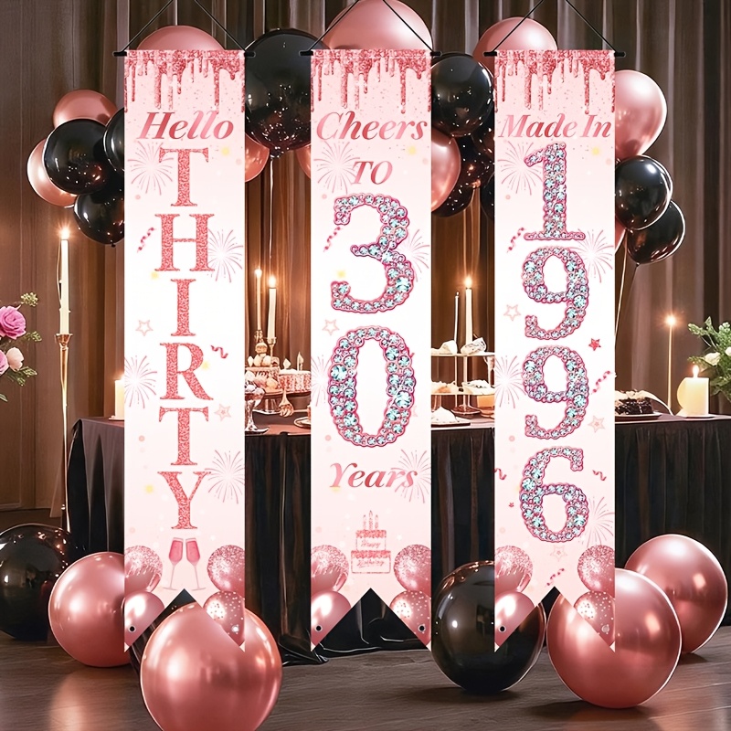 2D Flat 3Pcs Pink Gold 30th Bi - Party Banner Gold reseña y precio