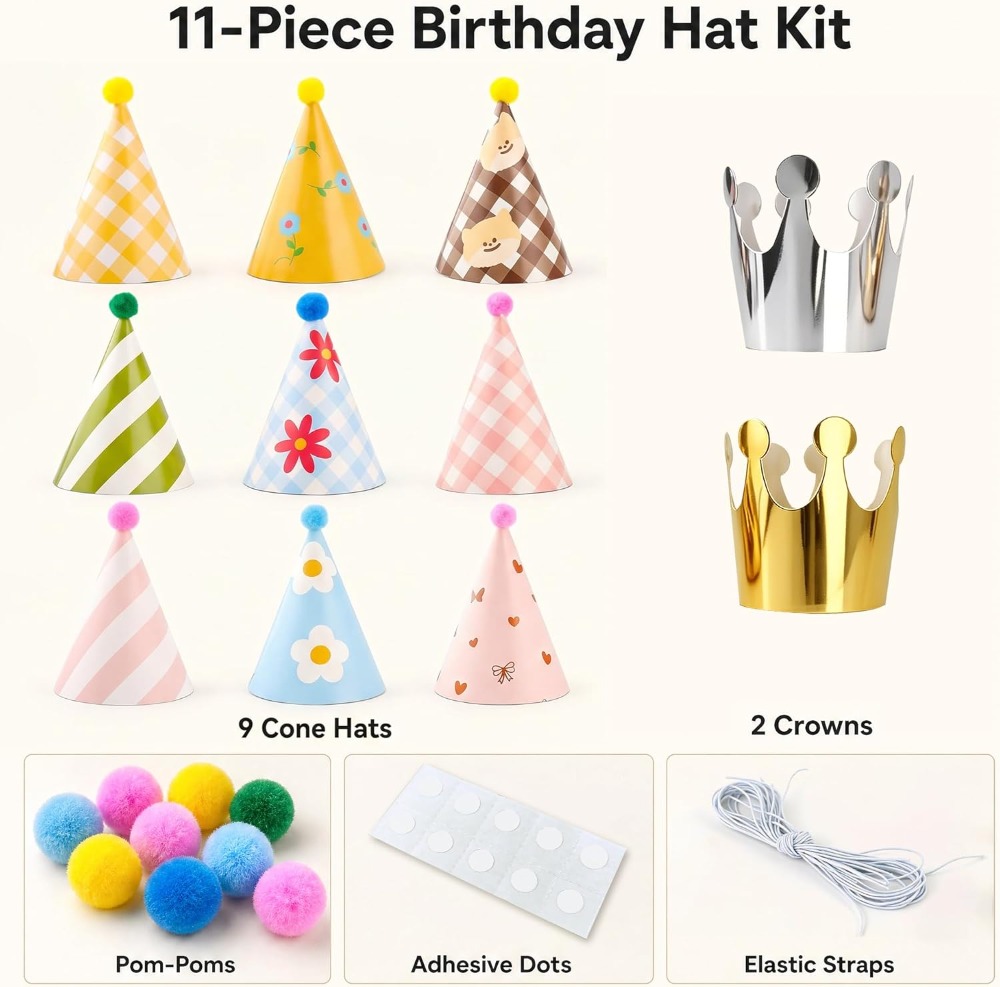 11 Pack Party Hats with Pom Po - Party Hat Cone reseña y precio