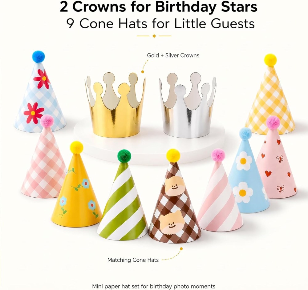 11 Pack Party Hats with Pom Po - Party Hat Cone reseña y precio