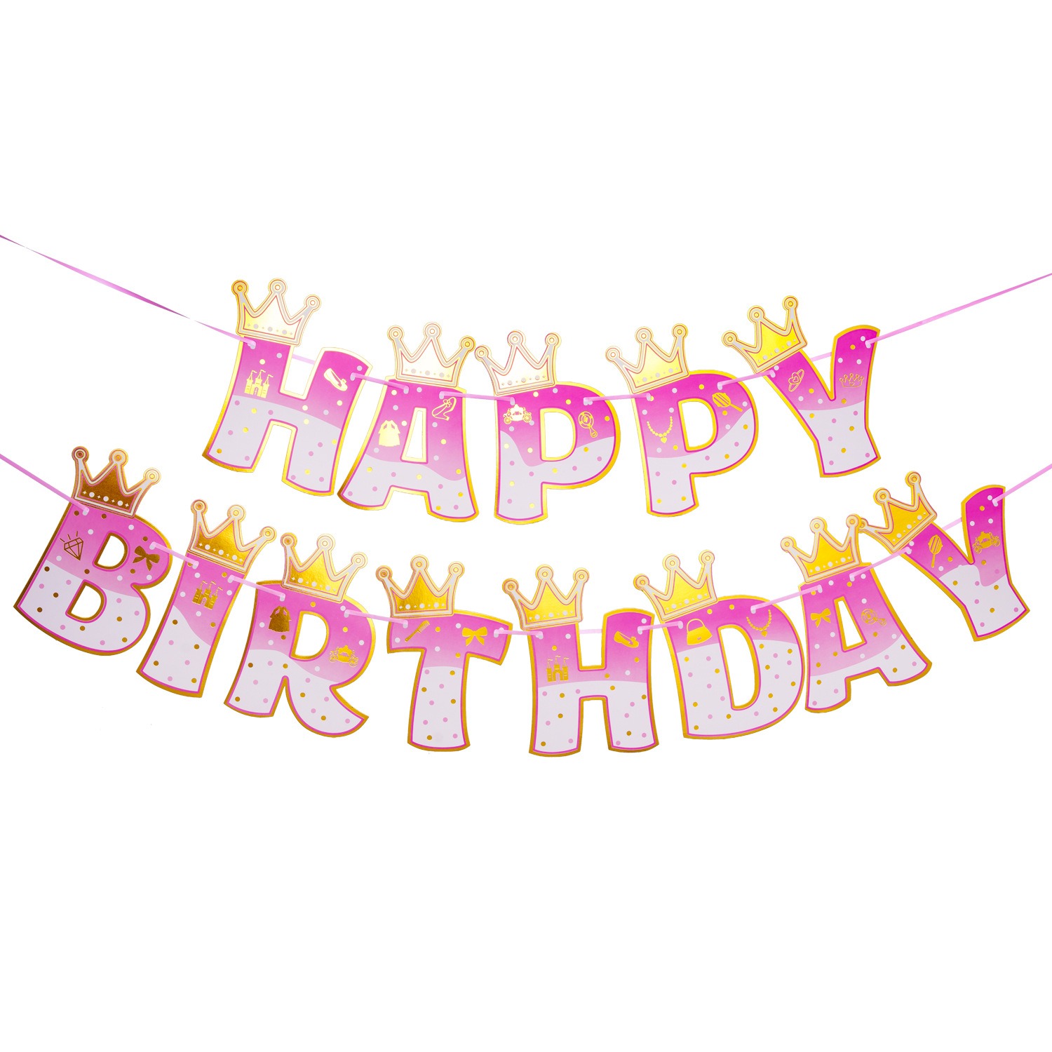 Pink Stamping Gold Crown Theme - Party Banner Gold reseña y precio