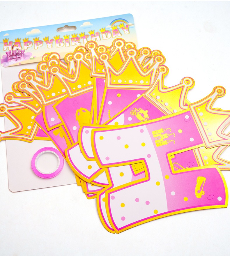 Pink Stamping Gold Crown Theme - Party Banner Gold reseña y precio