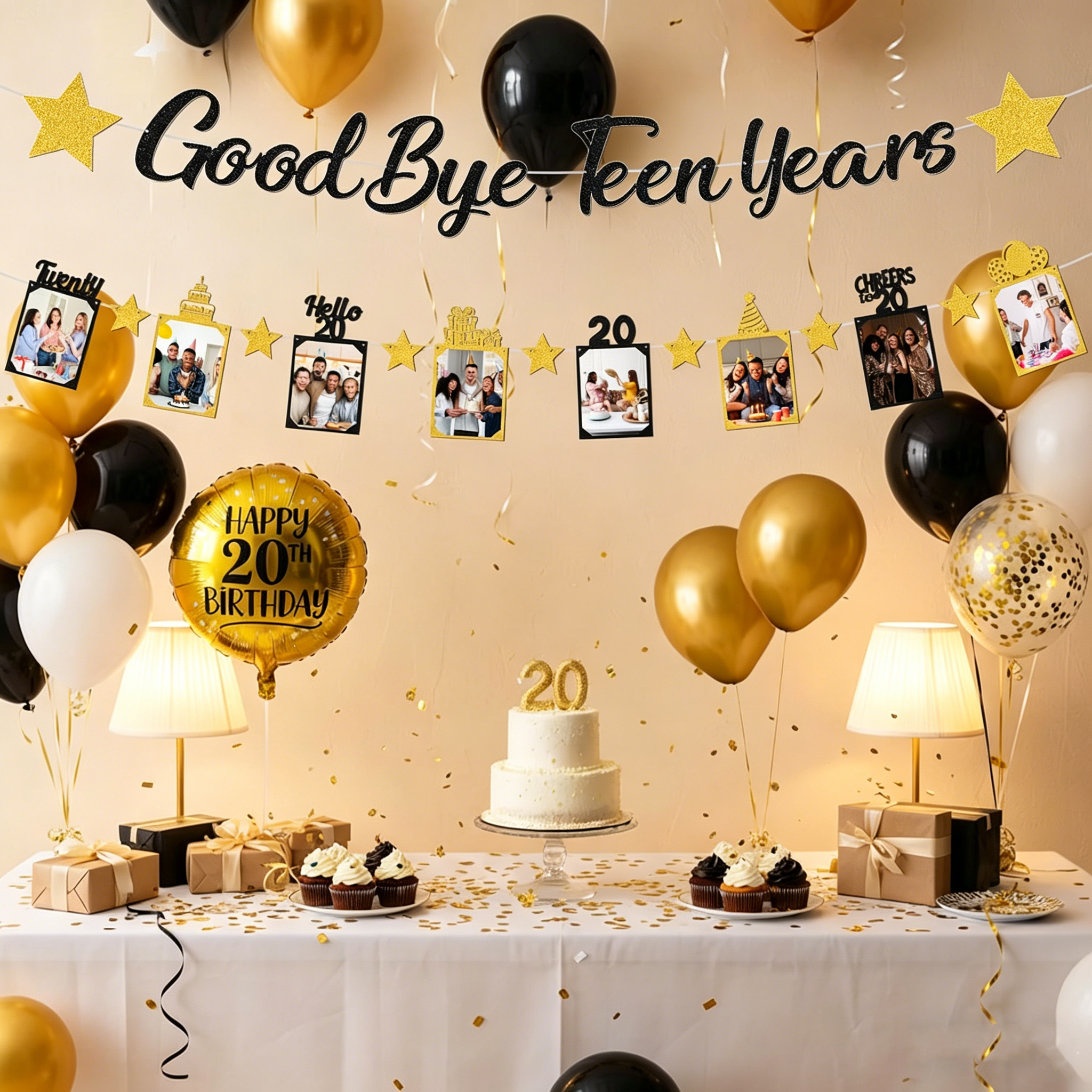 Black Gold Glitter Goodbye Tee - Party Banner Gold reseña y precio