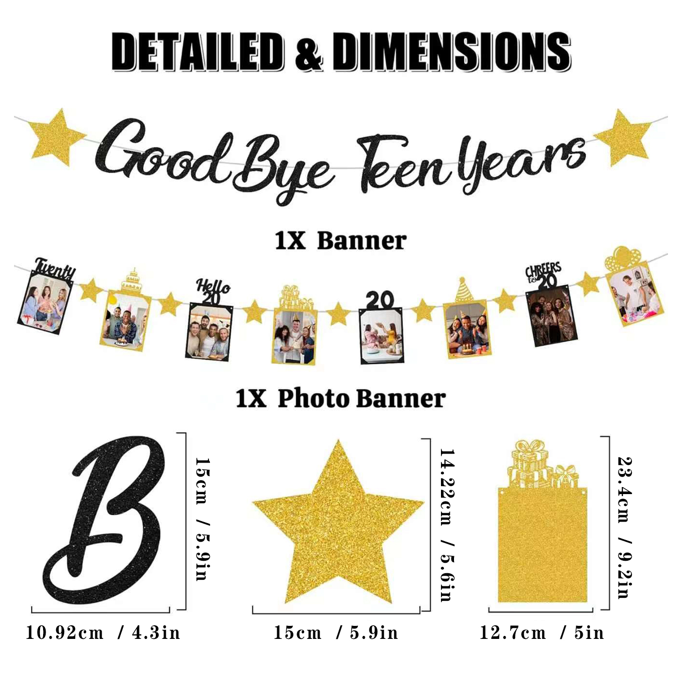 Black Gold Glitter Goodbye Tee - Party Banner Gold reseña y precio