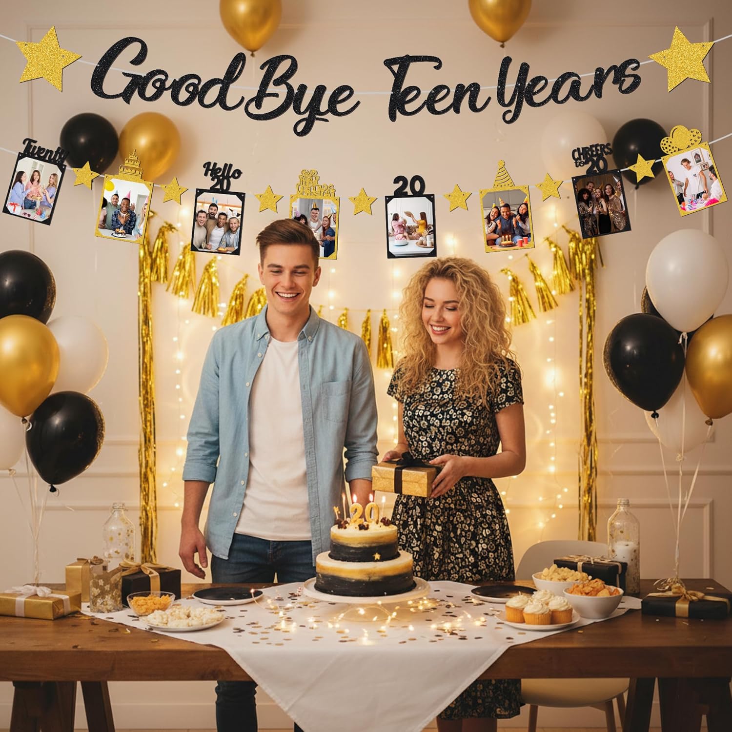 Black Gold Glitter Goodbye Tee - Party Banner Gold reseña y precio